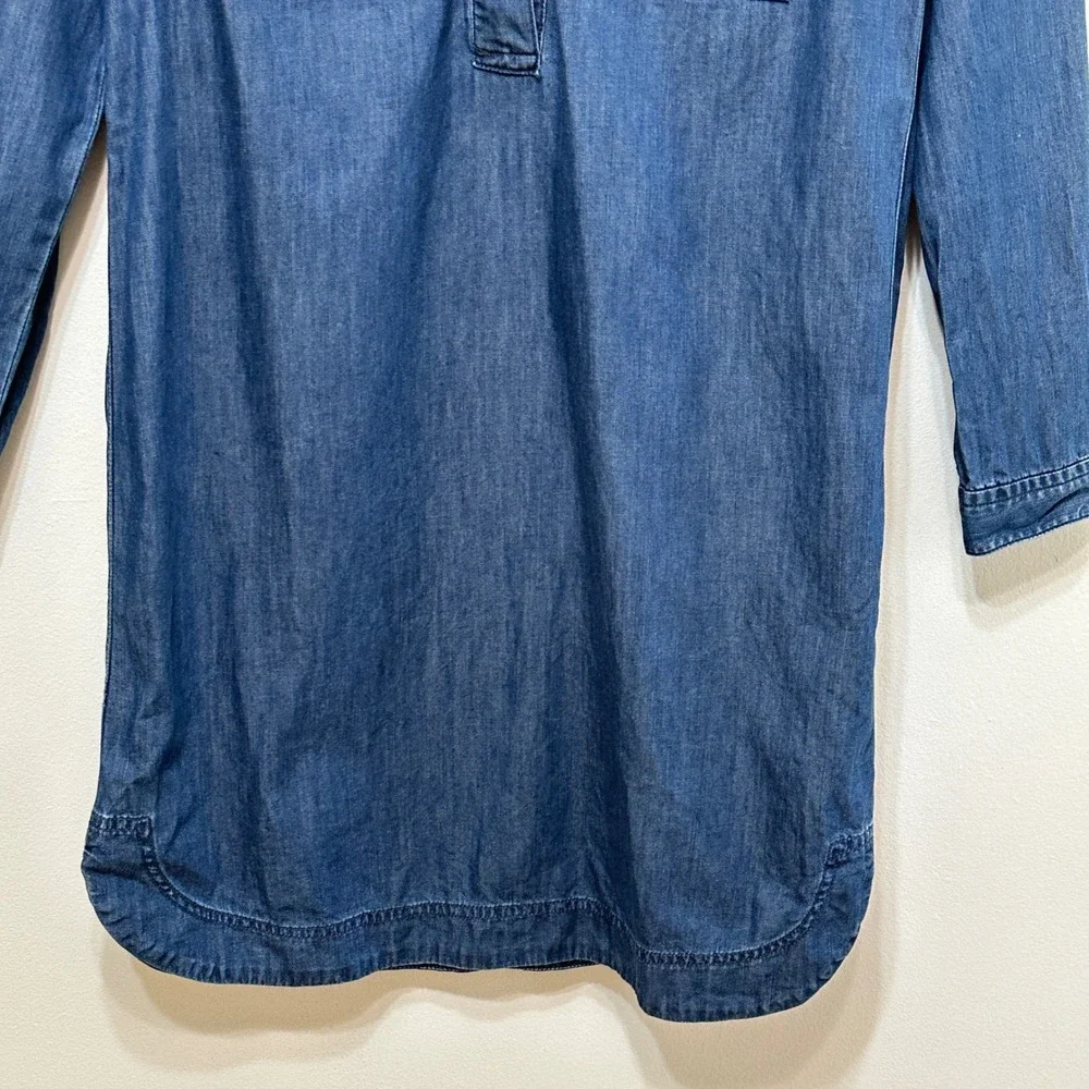 J. Crew Chambray Denim Popover Shirt Dress Womens XS Blue Long Sleeve Cotton